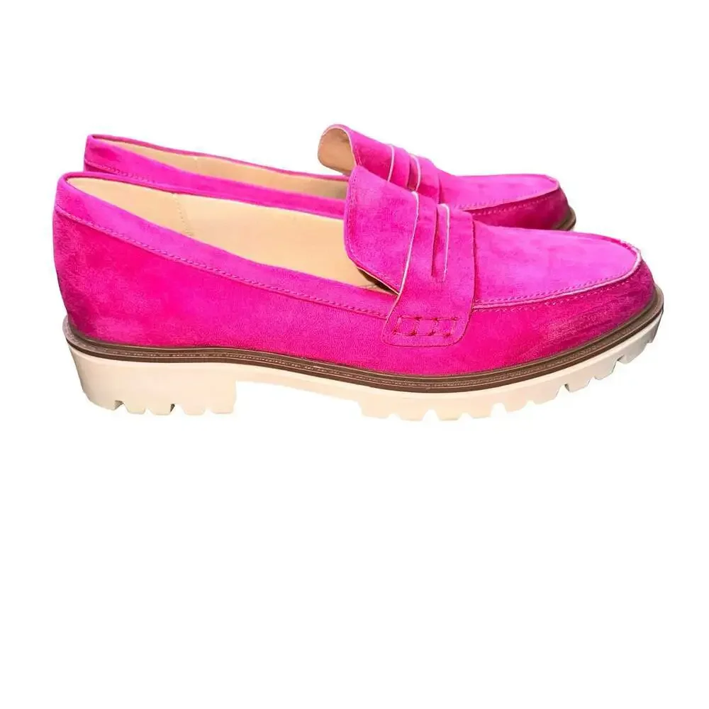 Journee Collection Kenly Pink Faux Suede Lug Sole Loafers size 9.5